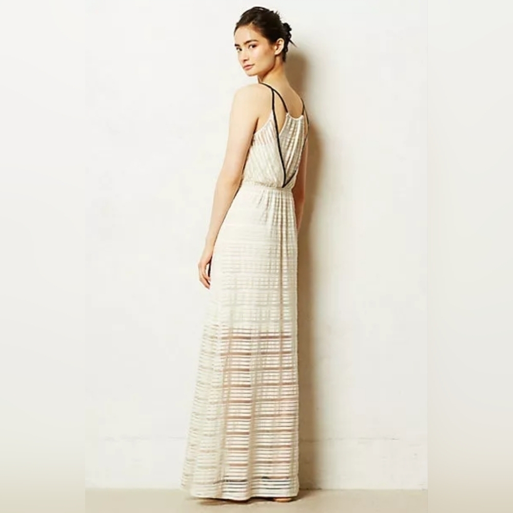 Anthropologie Racerback Sheer Maxi Tan Off White Dress By Maeve Size Small